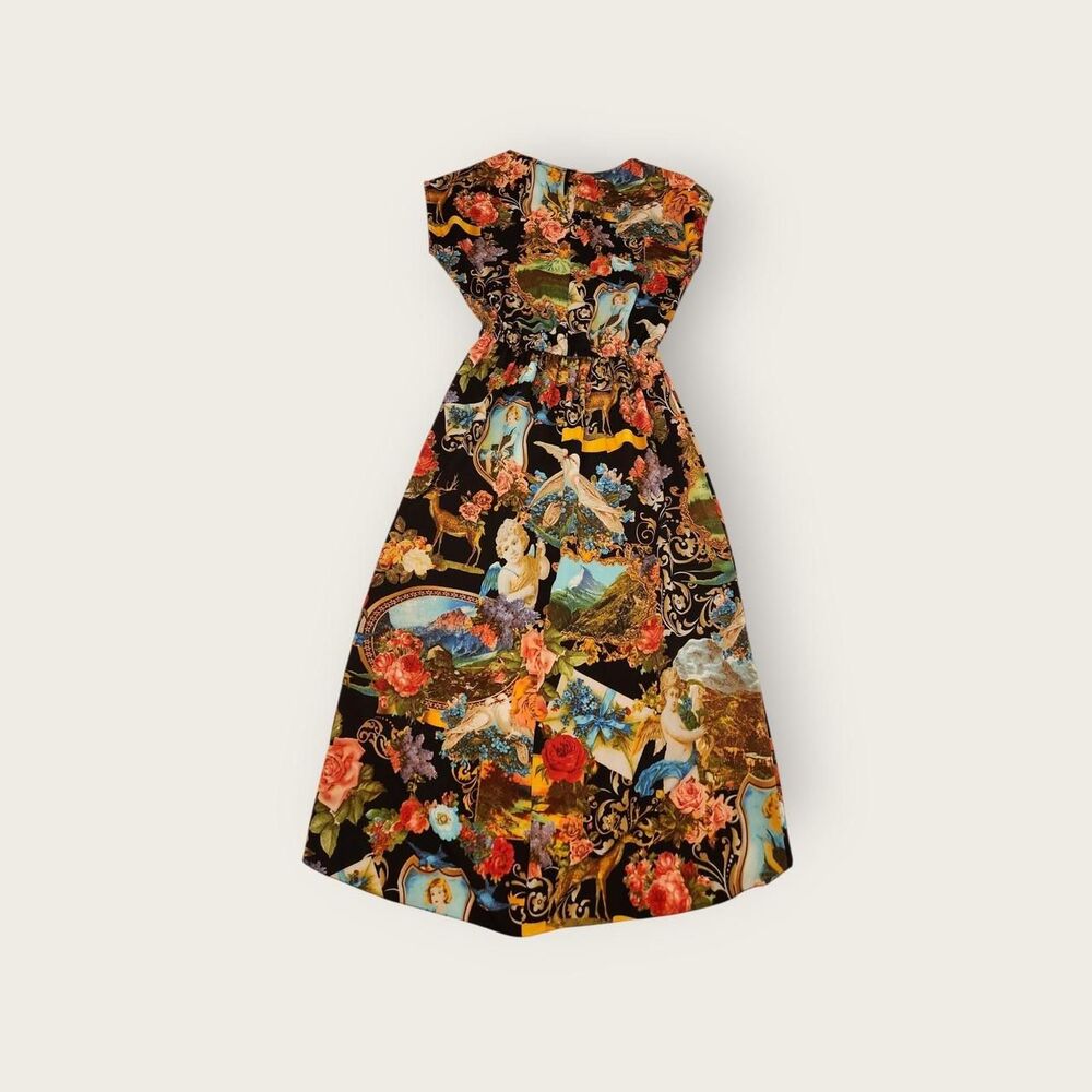 Vintage 80s/90s insane funky all over art print sleeveless cinched waist dress 6 - Picture 2 of 5